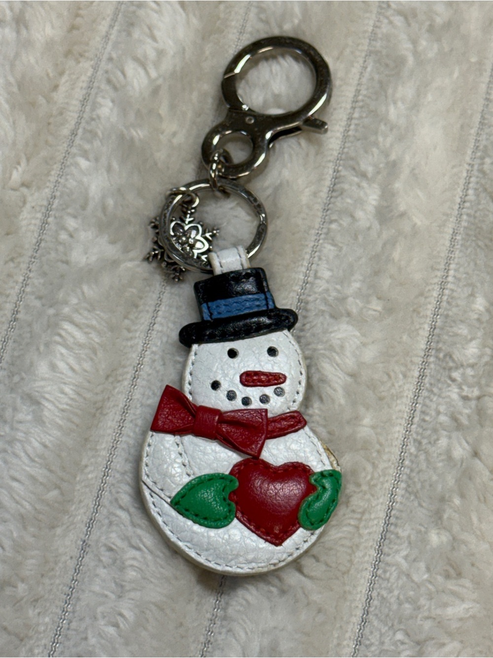 Brighton: Retired Holiday White Leather Snowman Key Fob Bag Charm